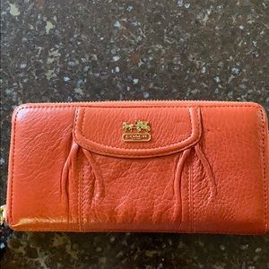 Coach red accordion leather zipper wallet